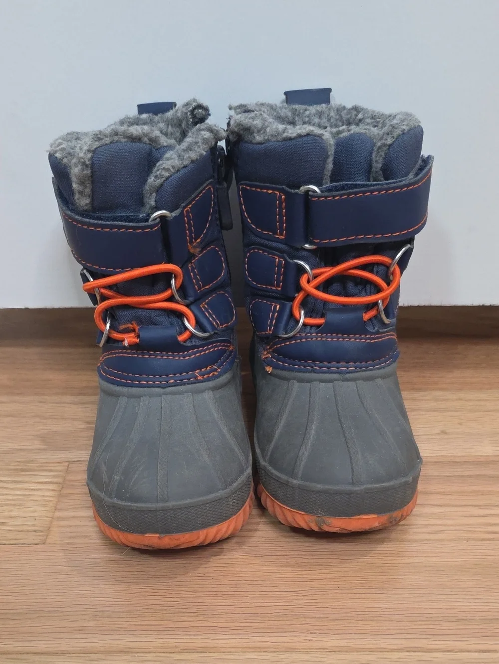 Cat & Jack Navy and Orange Kids Snow Boots with Faux-Fur Lining
